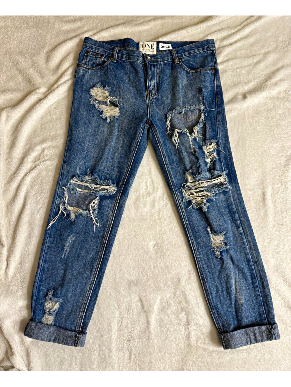 One Teaspoon Awesome Baggies Jeans Womens 29 Blue Distressed Denim Relaxed
